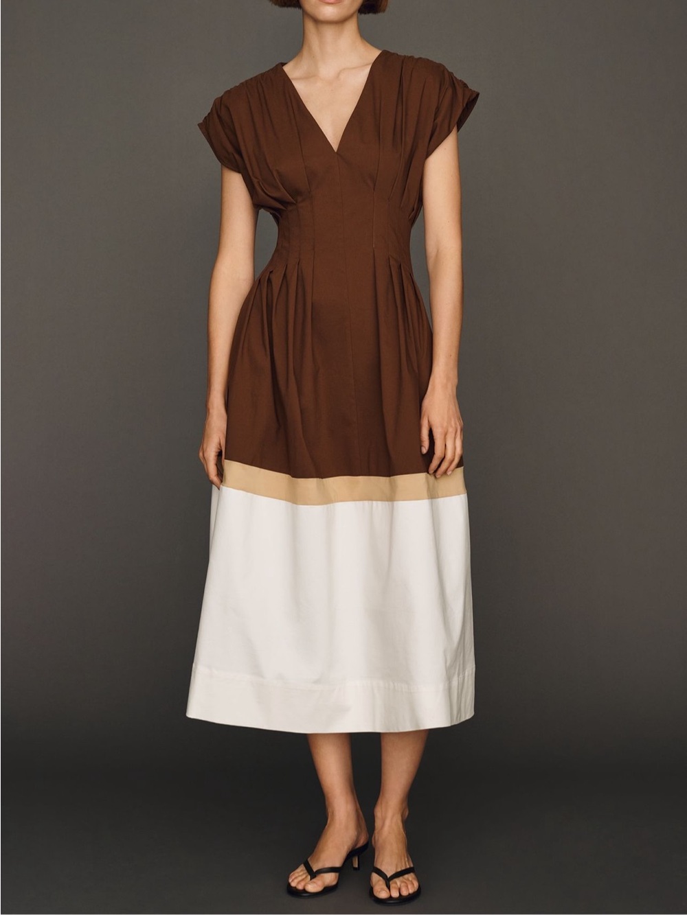 Exquise Pleated Short-Sleeve Twofer Midi Dress